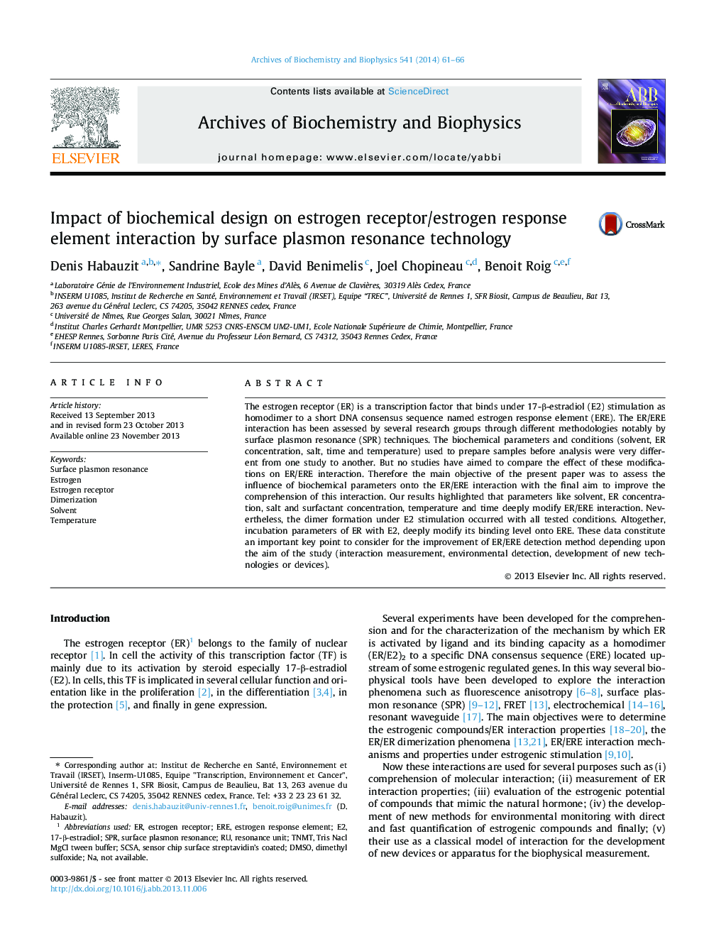 Impact of biochemical design on estrogen receptor/estrogen response element interaction by surface plasmon resonance technology