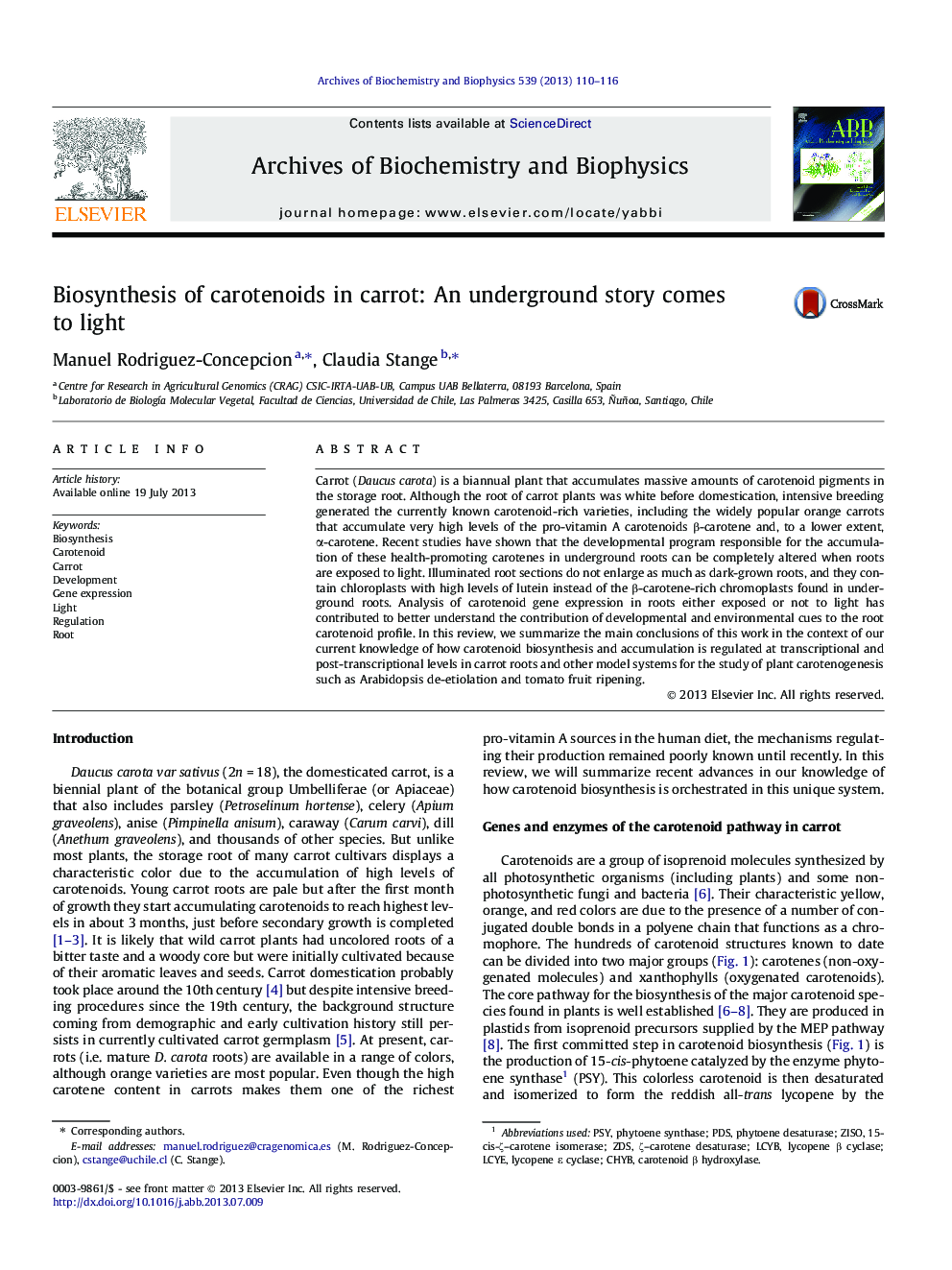 Biosynthesis of carotenoids in carrot: An underground story comes to light