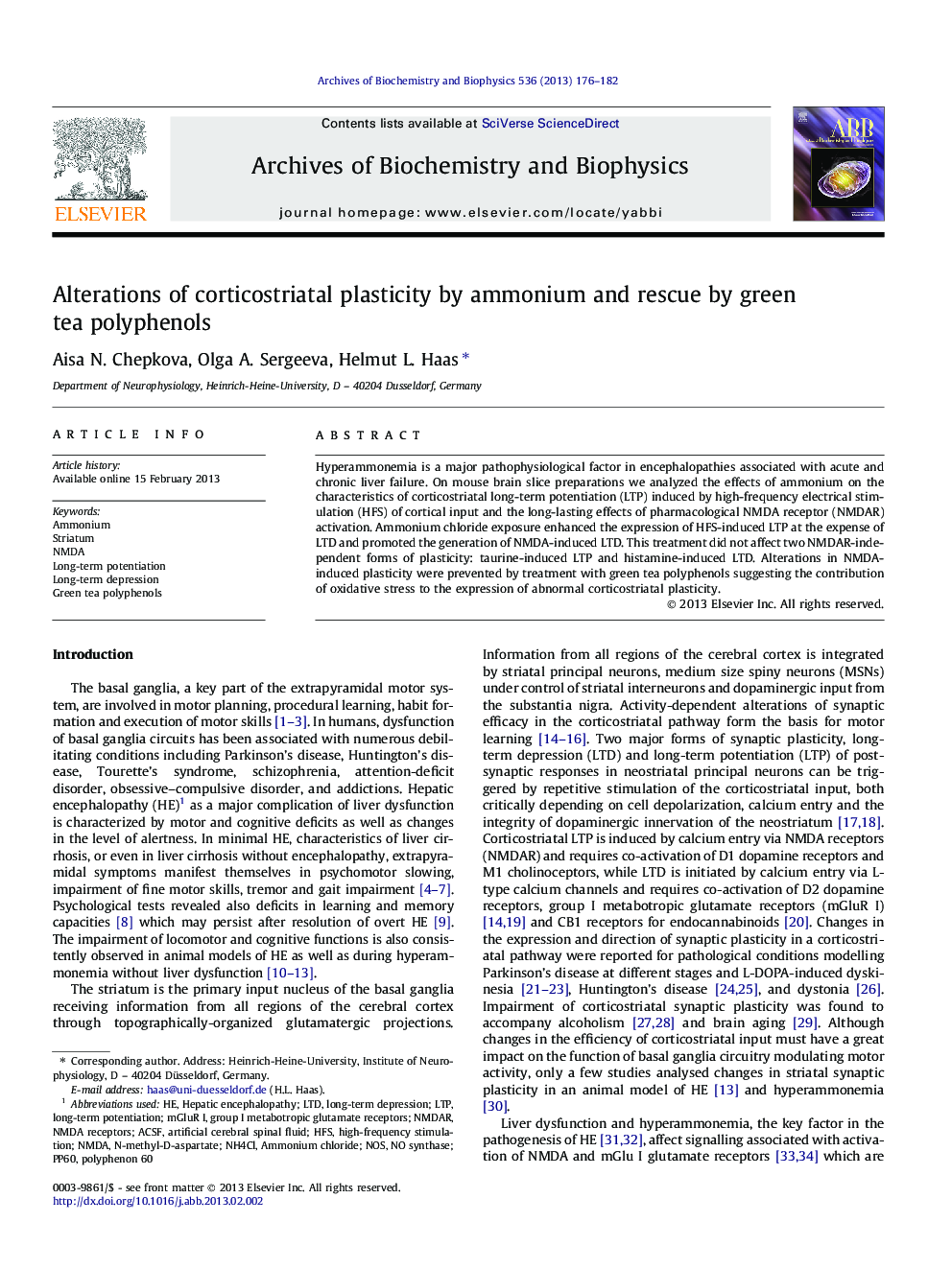 Alterations of corticostriatal plasticity by ammonium and rescue by green tea polyphenols