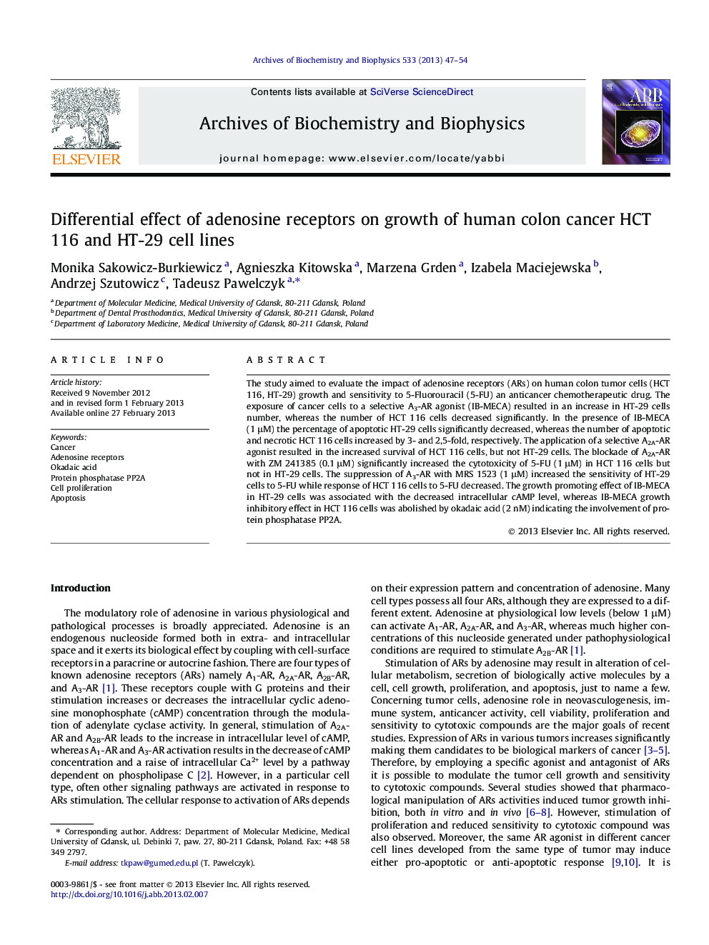 Differential effect of adenosine receptors on growth of human colon cancer HCT 116 and HT-29 cell lines