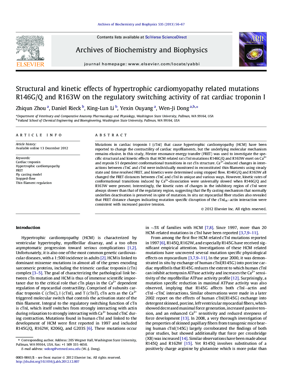 Structural and kinetic effects of hypertrophic cardiomyopathy related mutations R146G/Q and R163W on the regulatory switching activity of rat cardiac troponin I