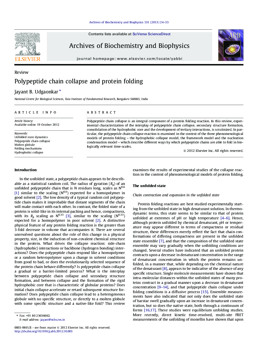 Polypeptide chain collapse and protein folding