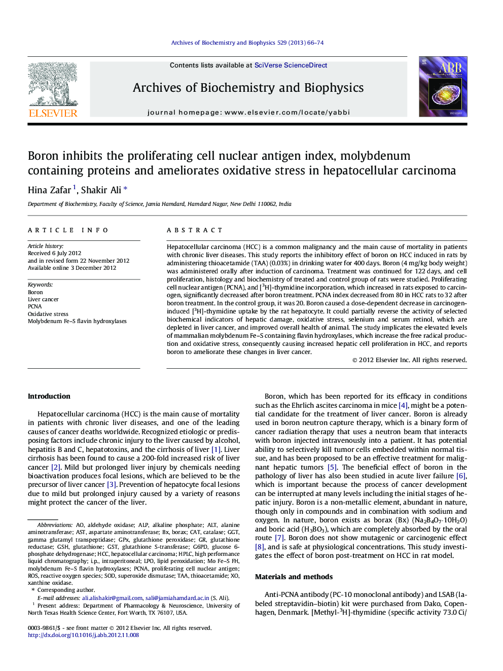 Boron inhibits the proliferating cell nuclear antigen index, molybdenum containing proteins and ameliorates oxidative stress in hepatocellular carcinoma