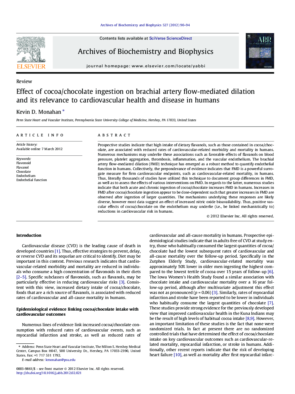 Effect of cocoa/chocolate ingestion on brachial artery flow-mediated dilation and its relevance to cardiovascular health and disease in humans