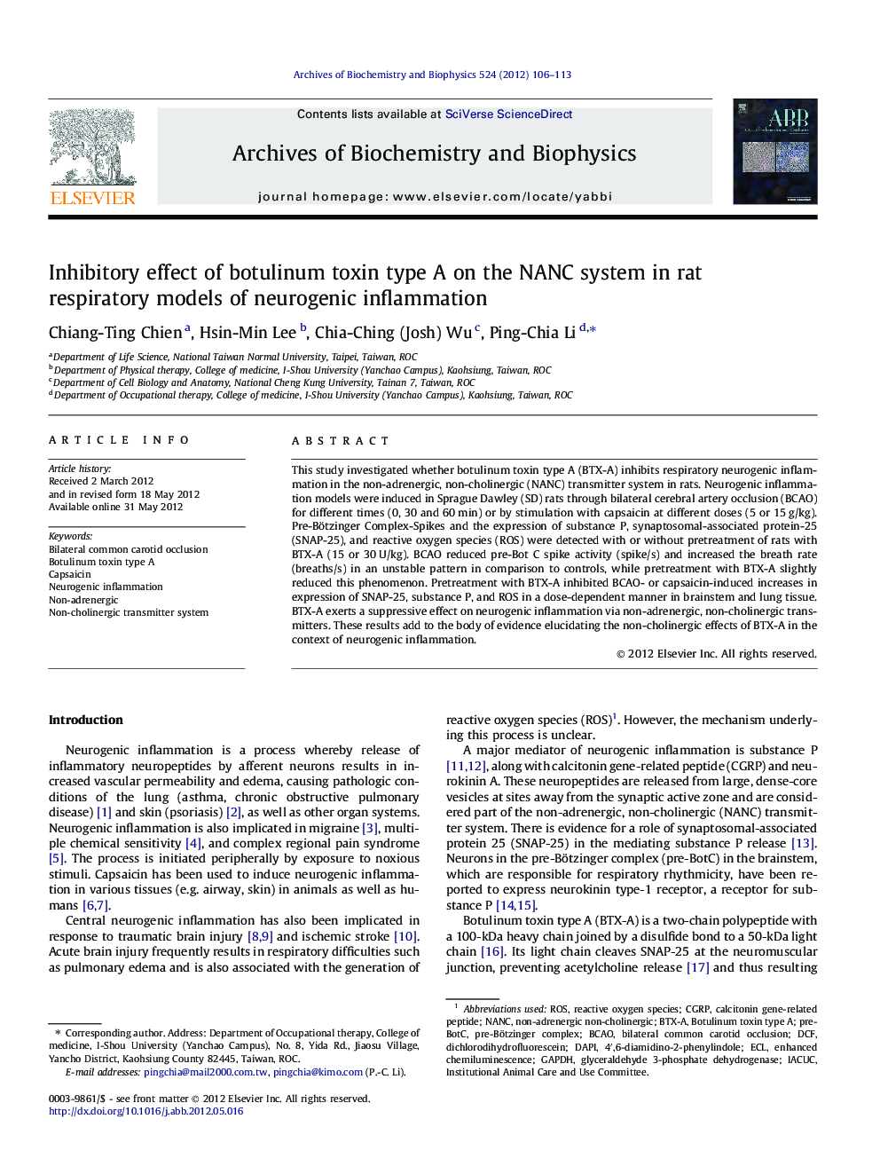 Inhibitory effect of botulinum toxin type A on the NANC system in rat respiratory models of neurogenic inflammation