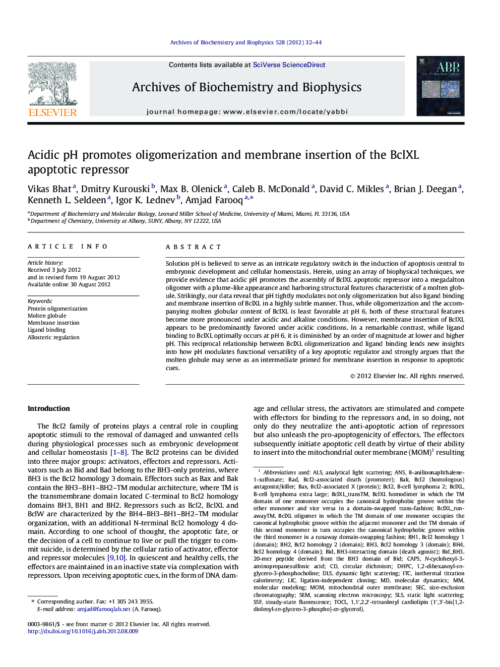 Acidic pH promotes oligomerization and membrane insertion of the BclXL apoptotic repressor