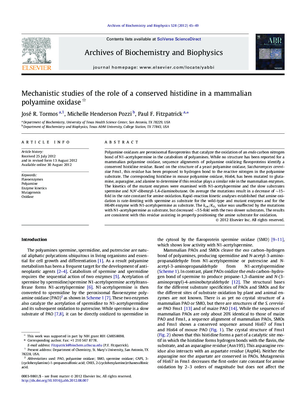 Mechanistic studies of the role of a conserved histidine in a mammalian polyamine oxidase 