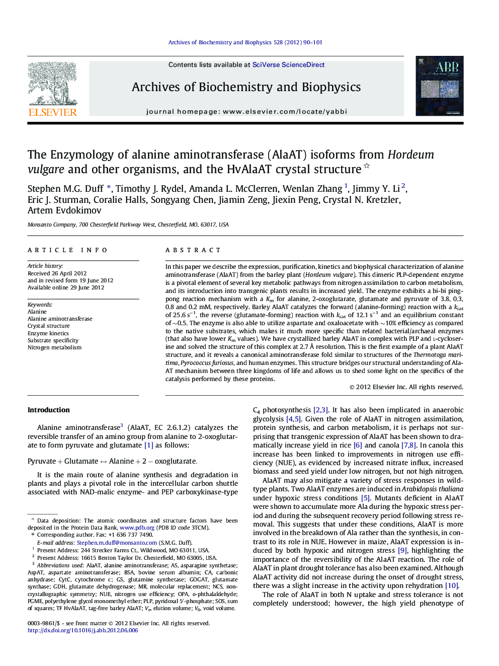 The Enzymology of alanine aminotransferase (AlaAT) isoforms from Hordeum vulgare and other organisms, and the HvAlaAT crystal structure 