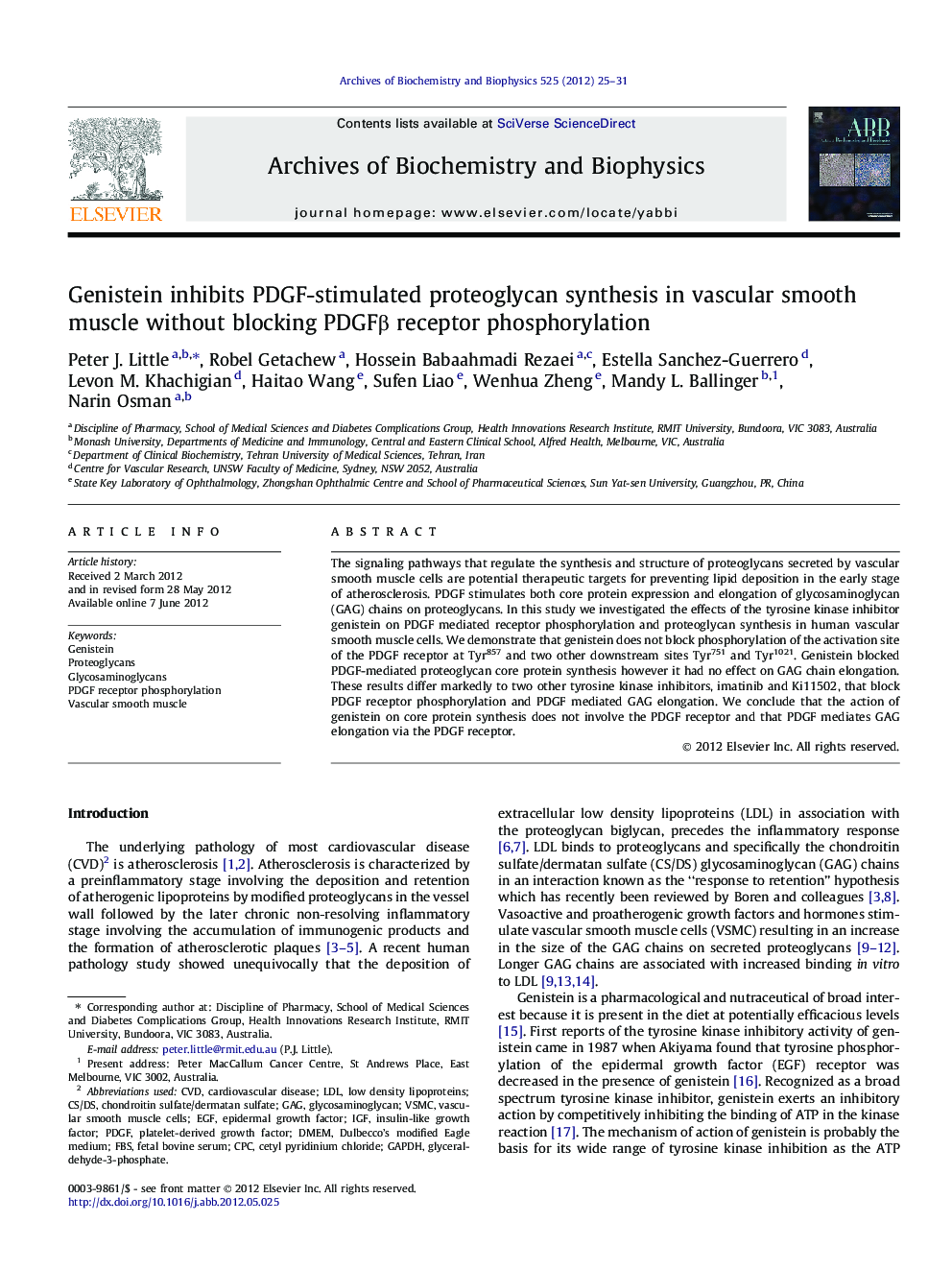 Genistein inhibits PDGF-stimulated proteoglycan synthesis in vascular smooth muscle without blocking PDGFβ receptor phosphorylation