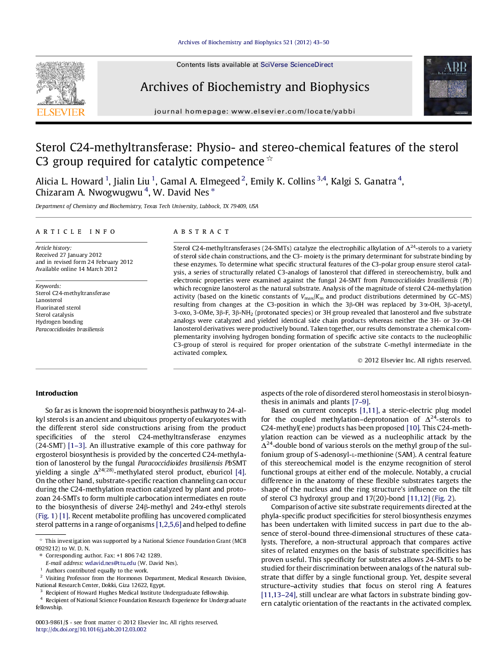 Sterol C24-methyltransferase: Physio- and stereo-chemical features of the sterol C3 group required for catalytic competence 