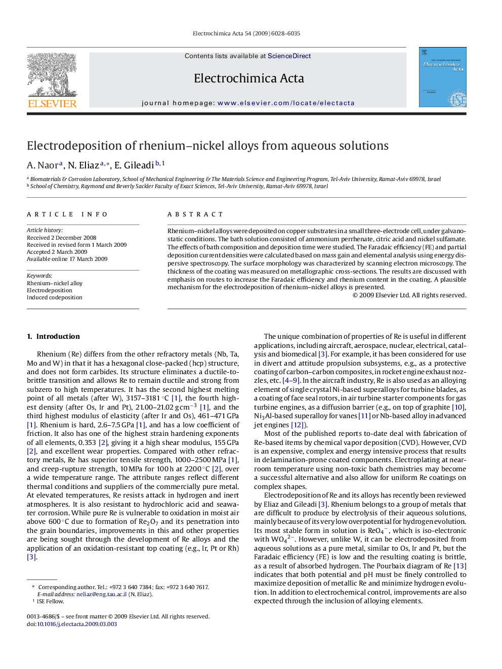 Electrodeposition of rhenium–nickel alloys from aqueous solutions