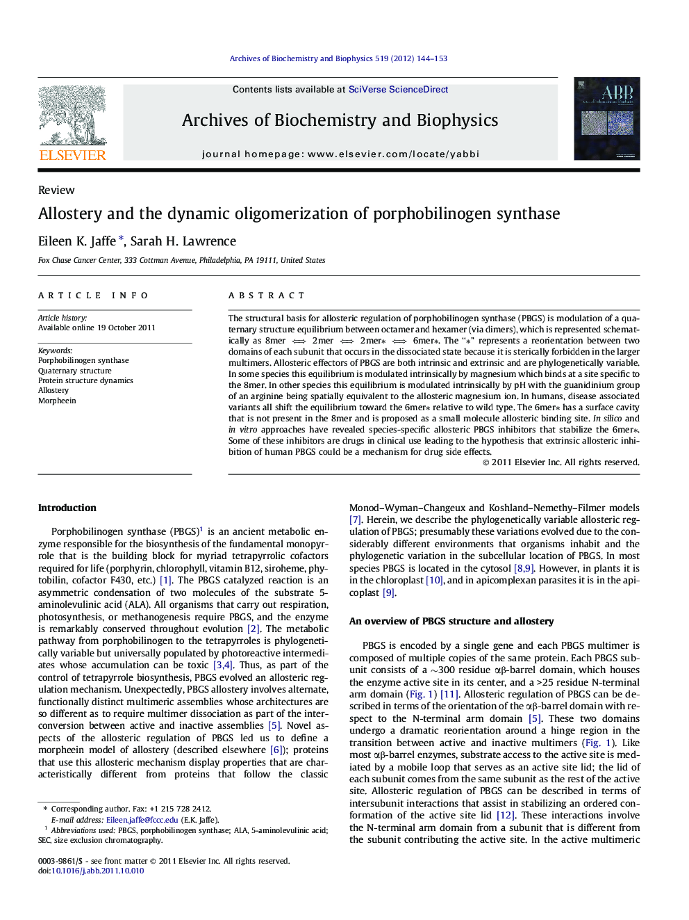 Allostery and the dynamic oligomerization of porphobilinogen synthase