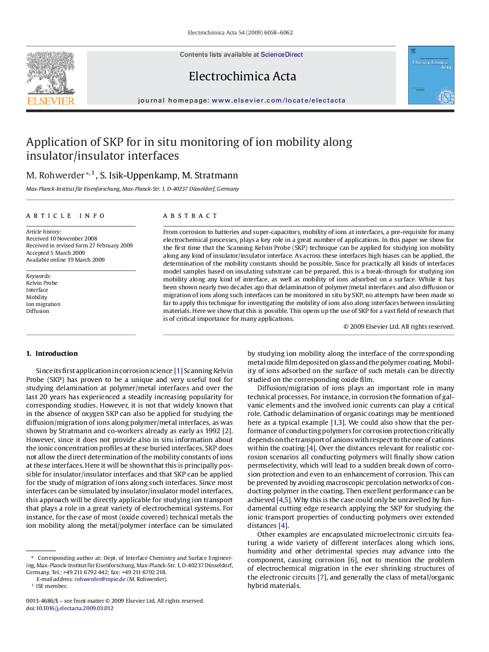 Application of SKP for in situ monitoring of ion mobility along insulator/insulator interfaces