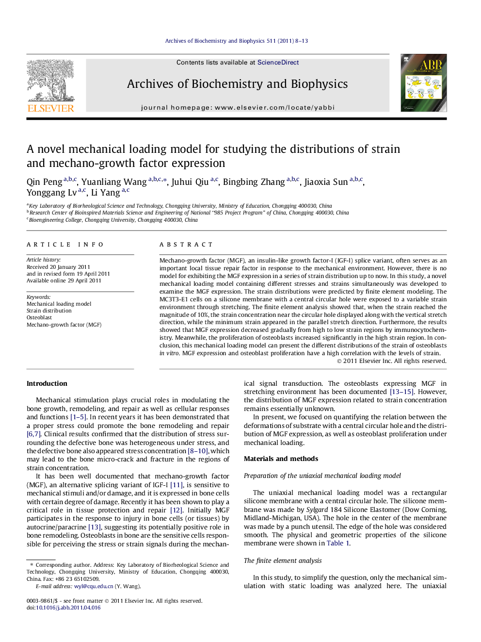 A novel mechanical loading model for studying the distributions of strain and mechano-growth factor expression