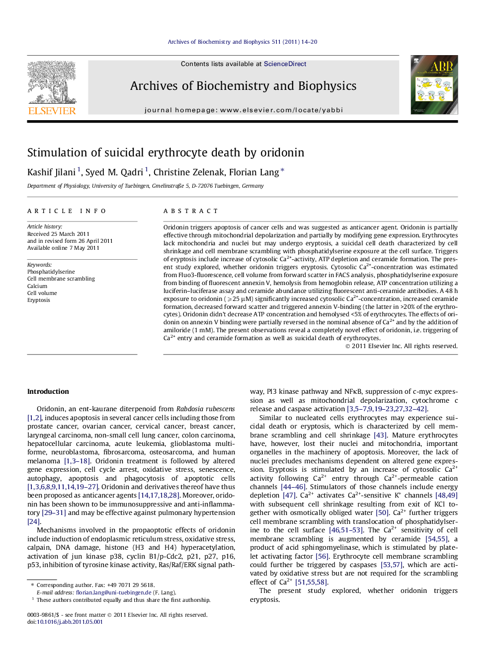 Stimulation of suicidal erythrocyte death by oridonin