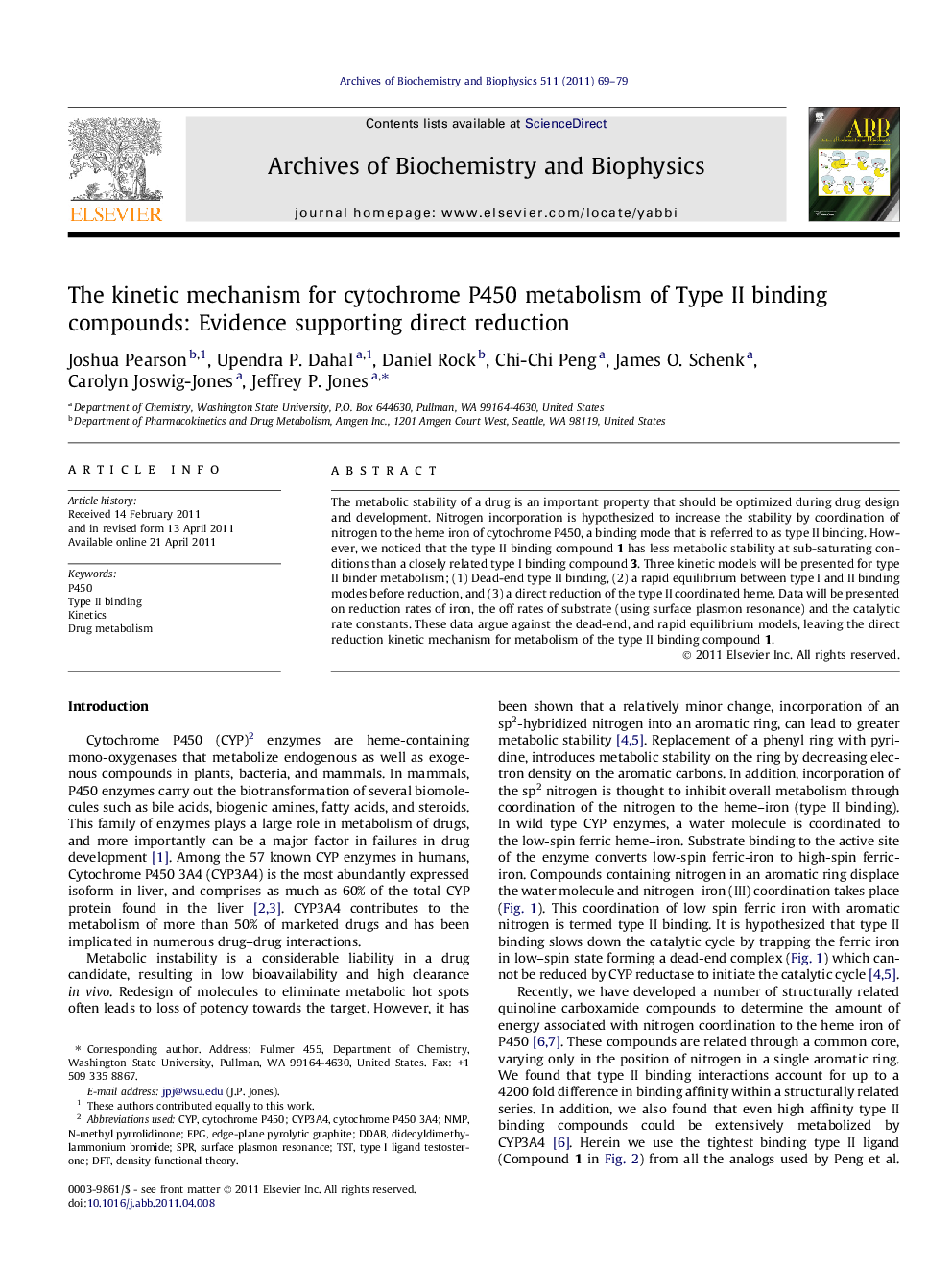 The kinetic mechanism for cytochrome P450 metabolism of Type II binding compounds: Evidence supporting direct reduction