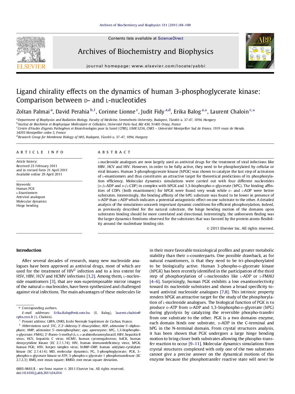 Ligand chirality effects on the dynamics of human 3-phosphoglycerate kinase: Comparison between d- and l-nucleotides