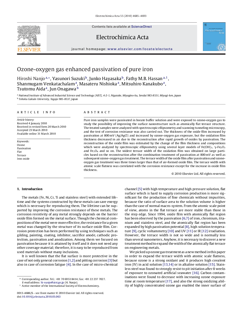 Ozone-oxygen gas enhanced passivation of pure iron