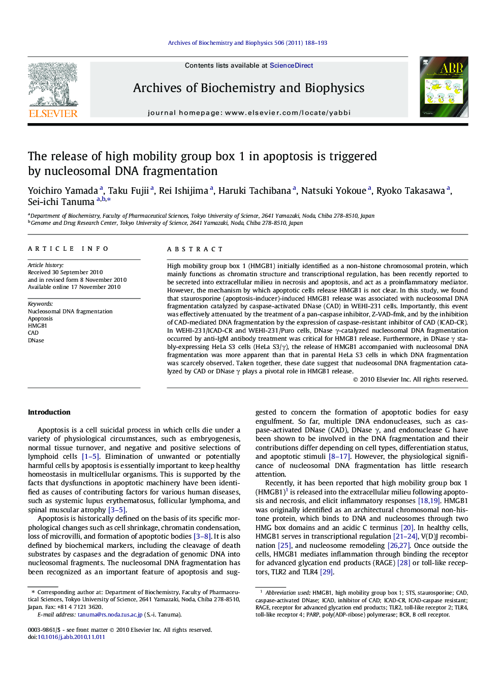 The release of high mobility group box 1 in apoptosis is triggered by nucleosomal DNA fragmentation