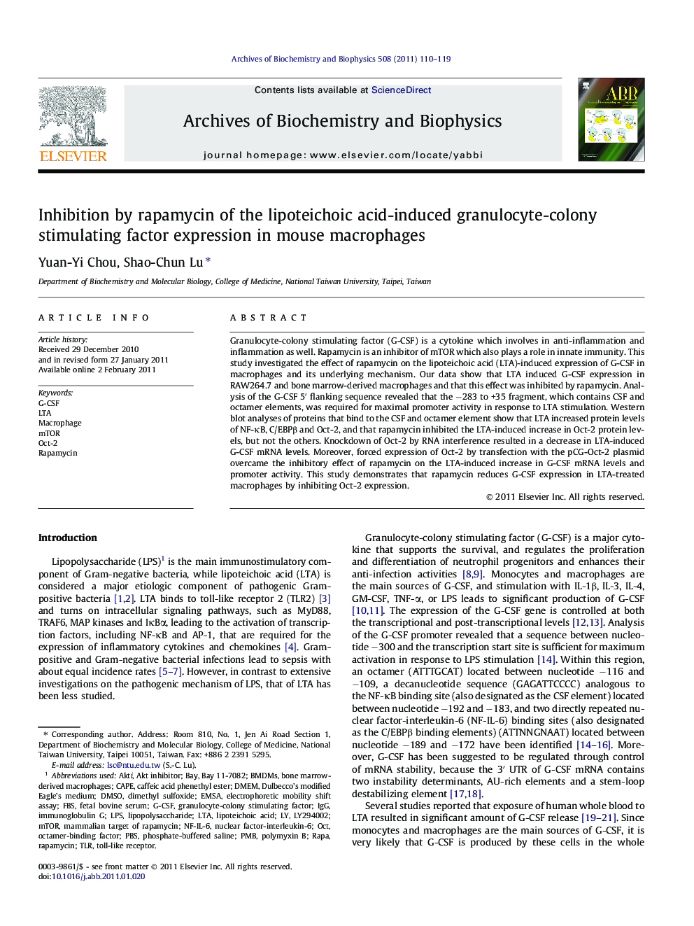 Inhibition by rapamycin of the lipoteichoic acid-induced granulocyte-colony stimulating factor expression in mouse macrophages