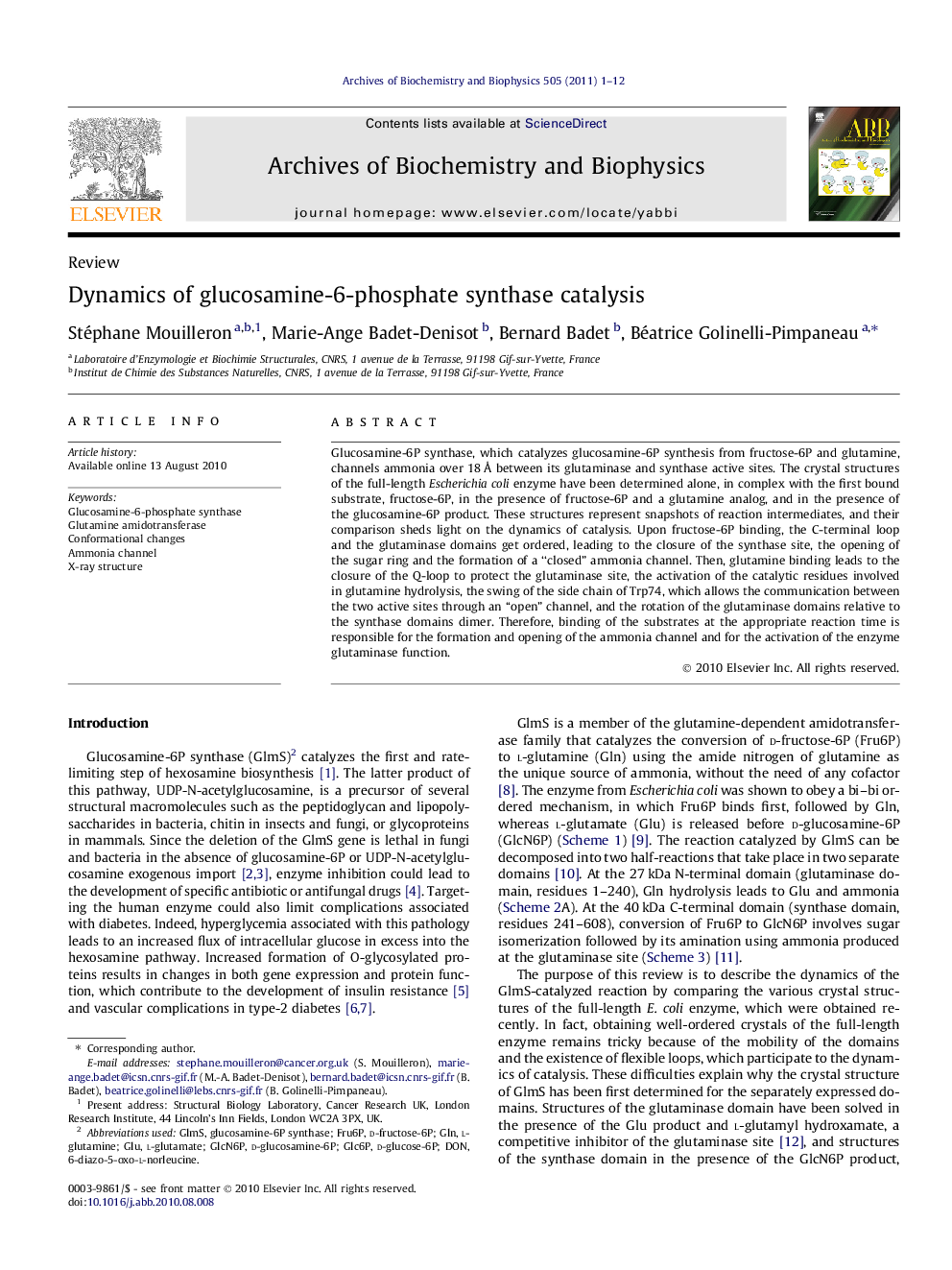 Dynamics of glucosamine-6-phosphate synthase catalysis