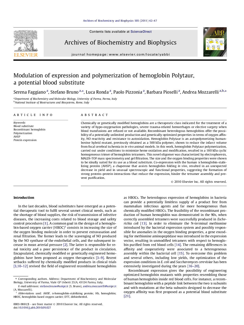 Modulation of expression and polymerization of hemoglobin Polytaur, a potential blood substitute