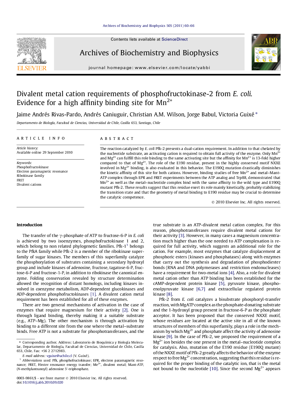 Divalent metal cation requirements of phosphofructokinase-2 from E. coli. Evidence for a high affinity binding site for Mn2+