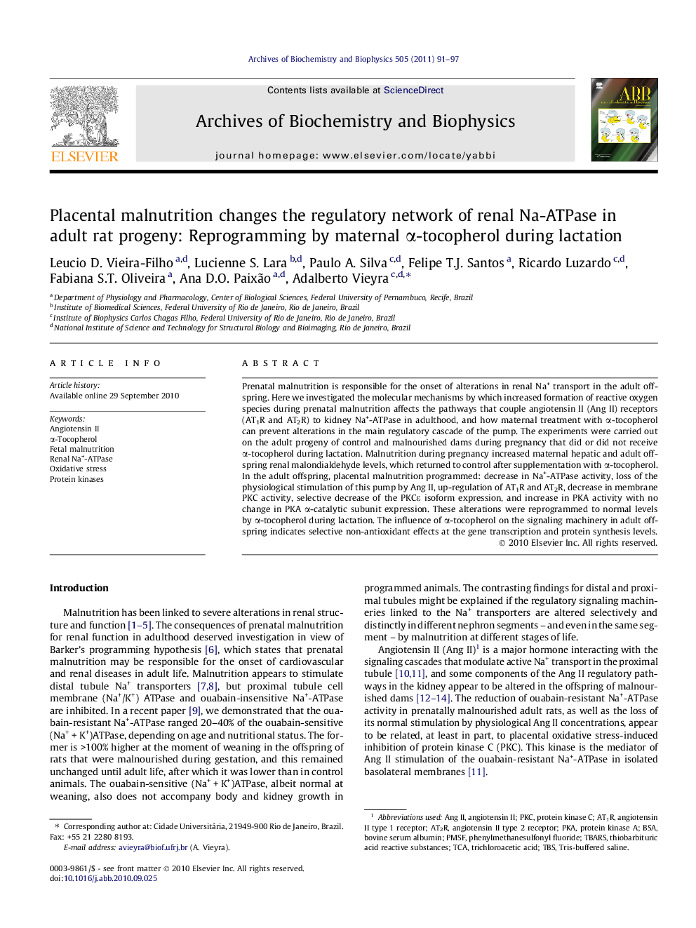 Placental malnutrition changes the regulatory network of renal Na-ATPase in adult rat progeny: Reprogramming by maternal α-tocopherol during lactation