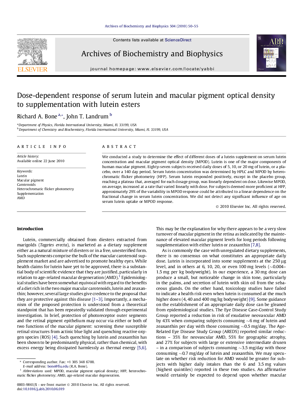 Dose-dependent response of serum lutein and macular pigment optical density to supplementation with lutein esters