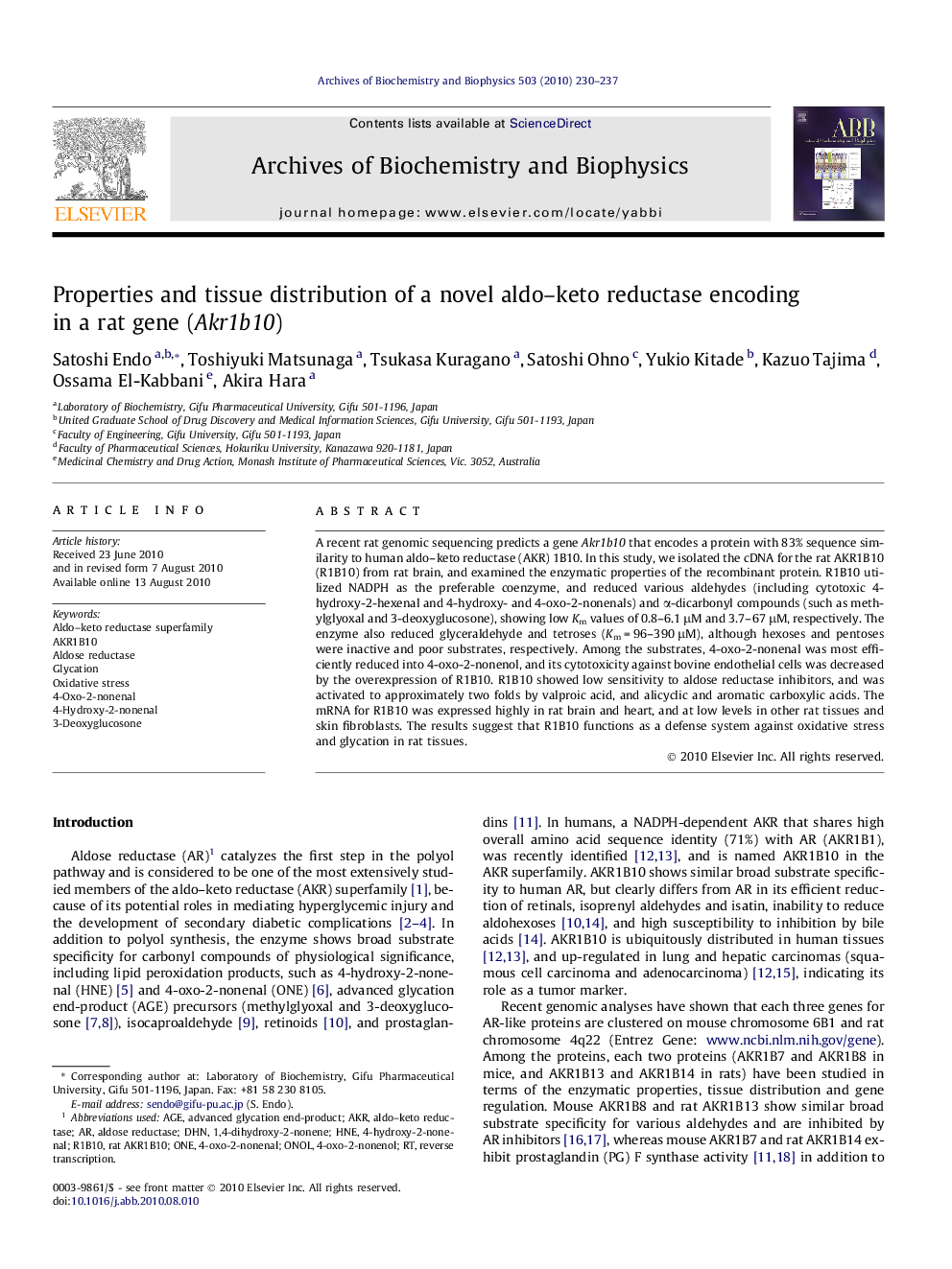 Properties and tissue distribution of a novel aldo–keto reductase encoding in a rat gene (Akr1b10)