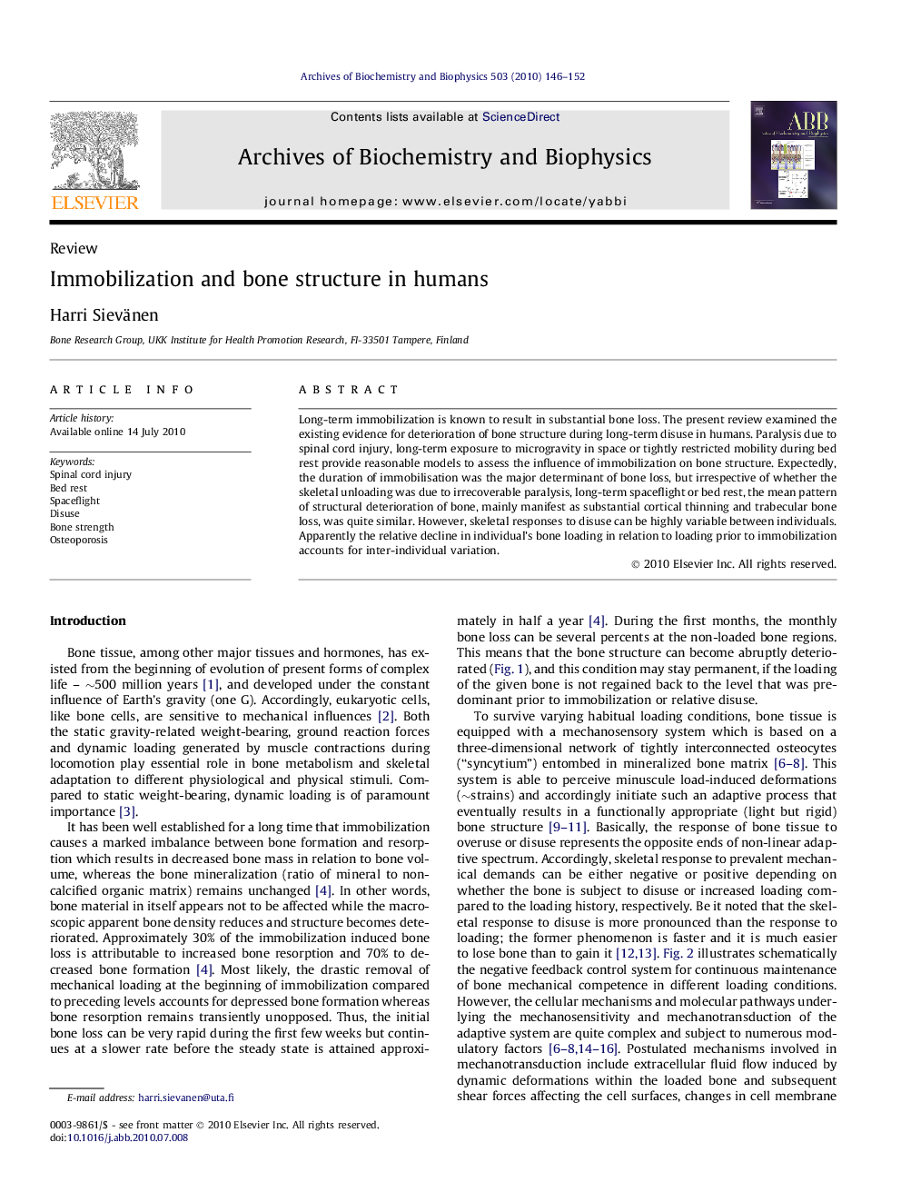 Immobilization and bone structure in humans