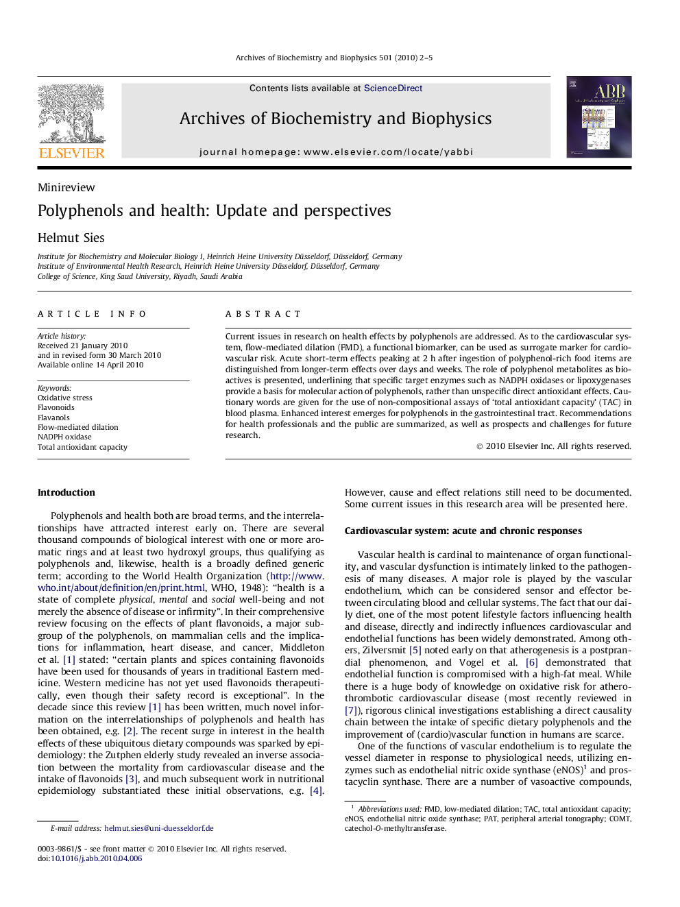 Polyphenols and health: Update and perspectives