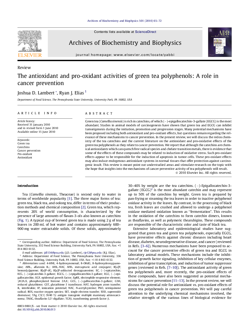 The antioxidant and pro-oxidant activities of green tea polyphenols: A role in cancer prevention