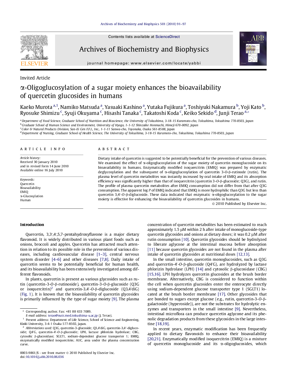 α-Oligoglucosylation of a sugar moiety enhances the bioavailability of quercetin glucosides in humans