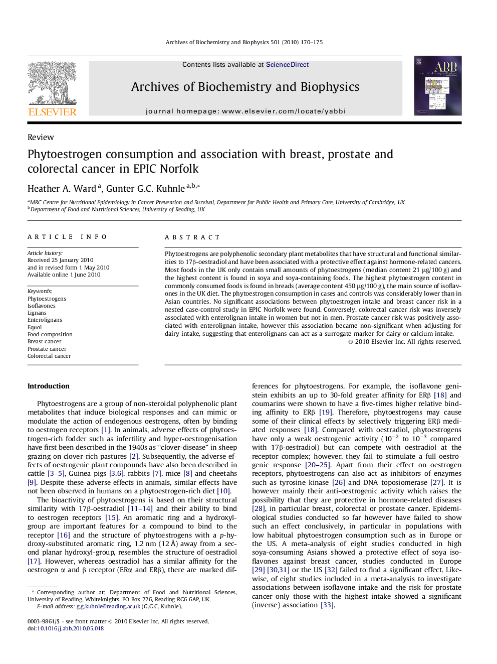 Phytoestrogen consumption and association with breast, prostate and colorectal cancer in EPIC Norfolk