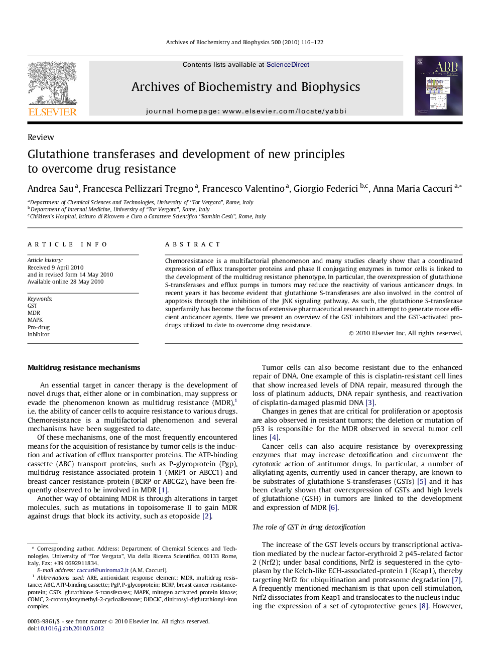 Glutathione transferases and development of new principles to overcome drug resistance