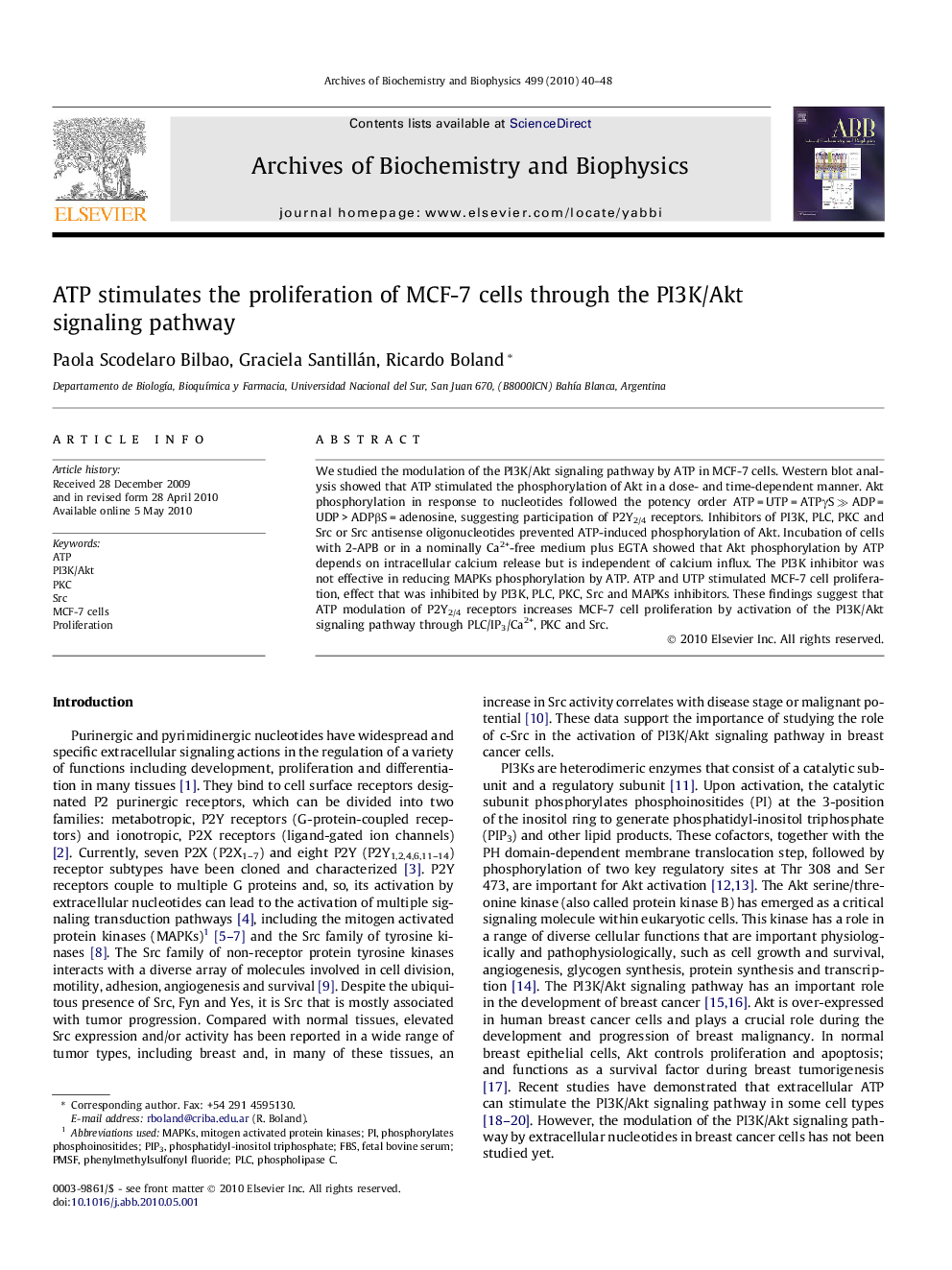 ATP stimulates the proliferation of MCF-7 cells through the PI3K/Akt signaling pathway