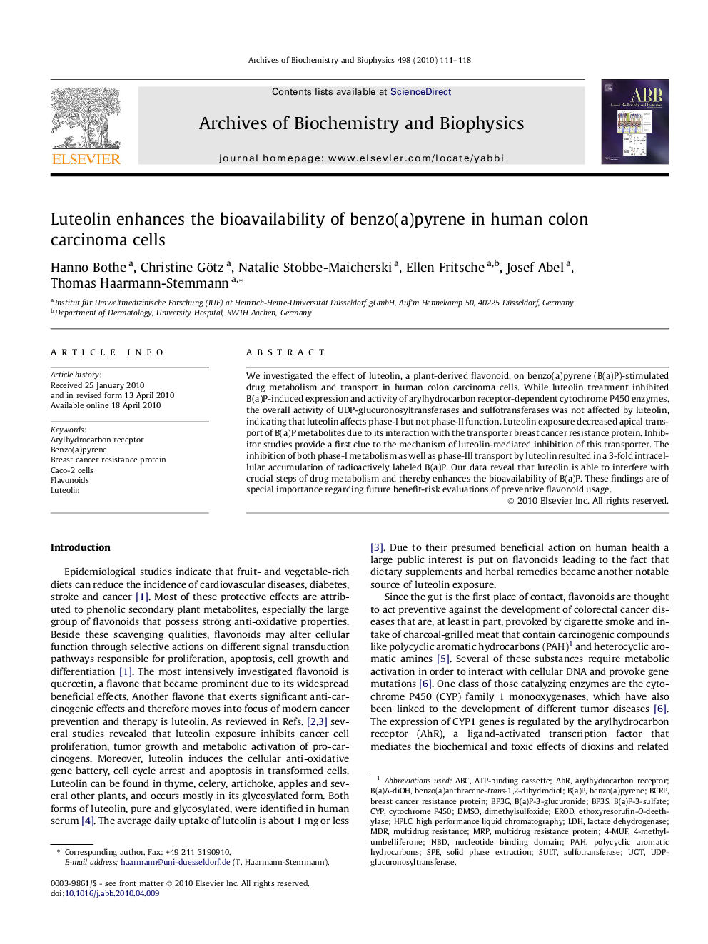 Luteolin enhances the bioavailability of benzo(a)pyrene in human colon carcinoma cells