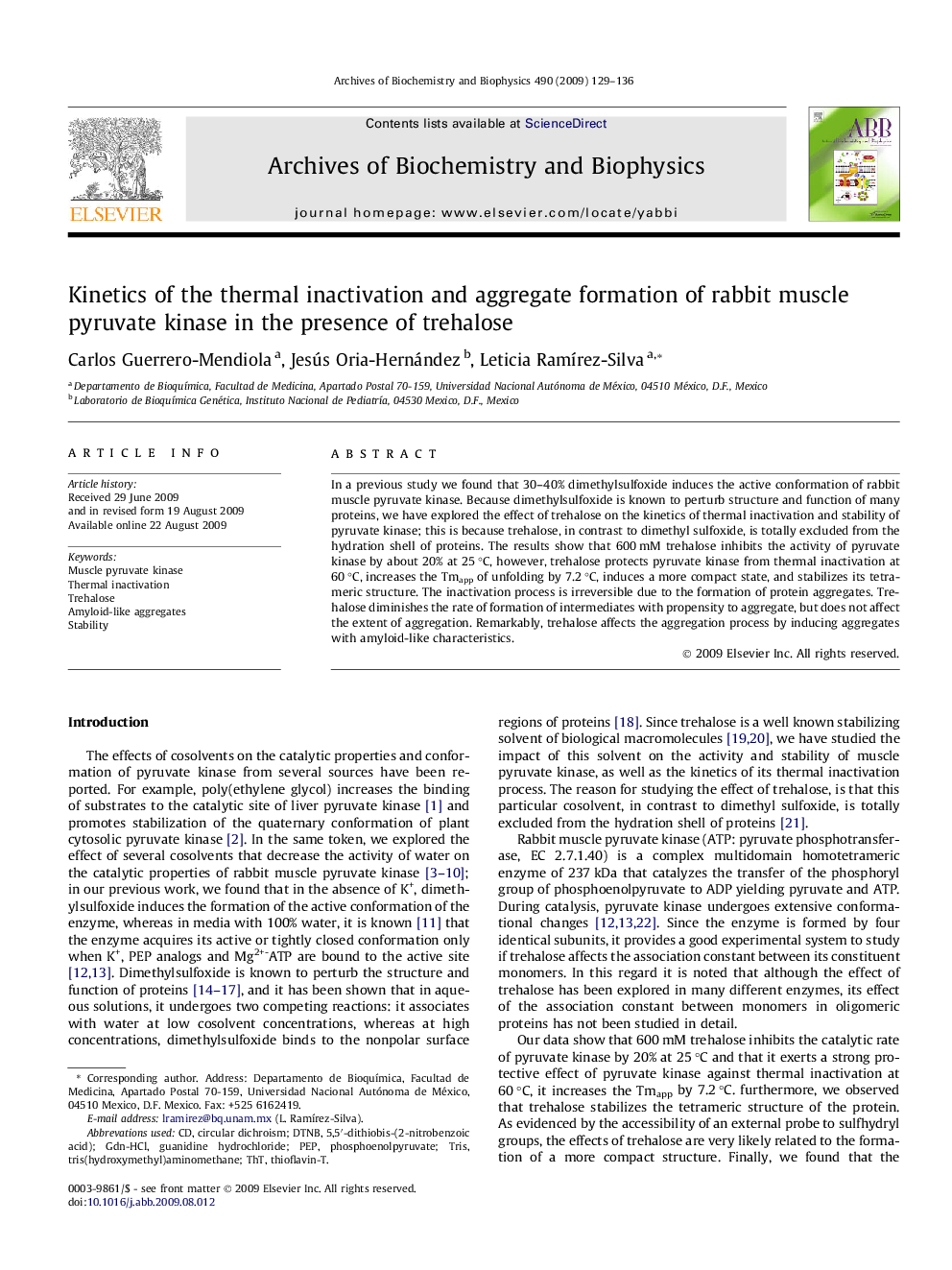 Kinetics of the thermal inactivation and aggregate formation of rabbit muscle pyruvate kinase in the presence of trehalose