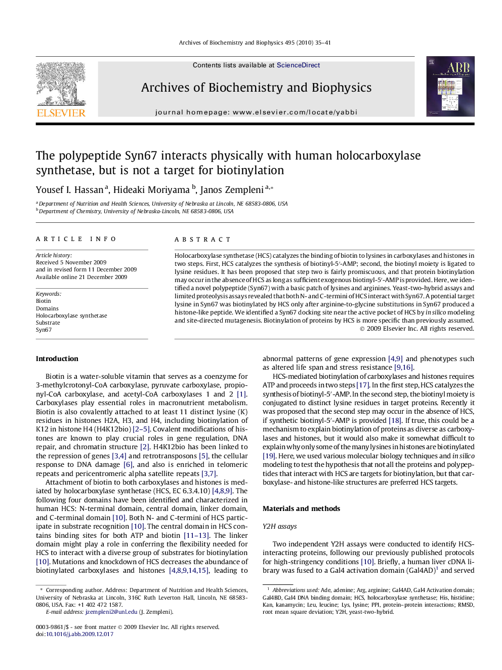 The polypeptide Syn67 interacts physically with human holocarboxylase synthetase, but is not a target for biotinylation