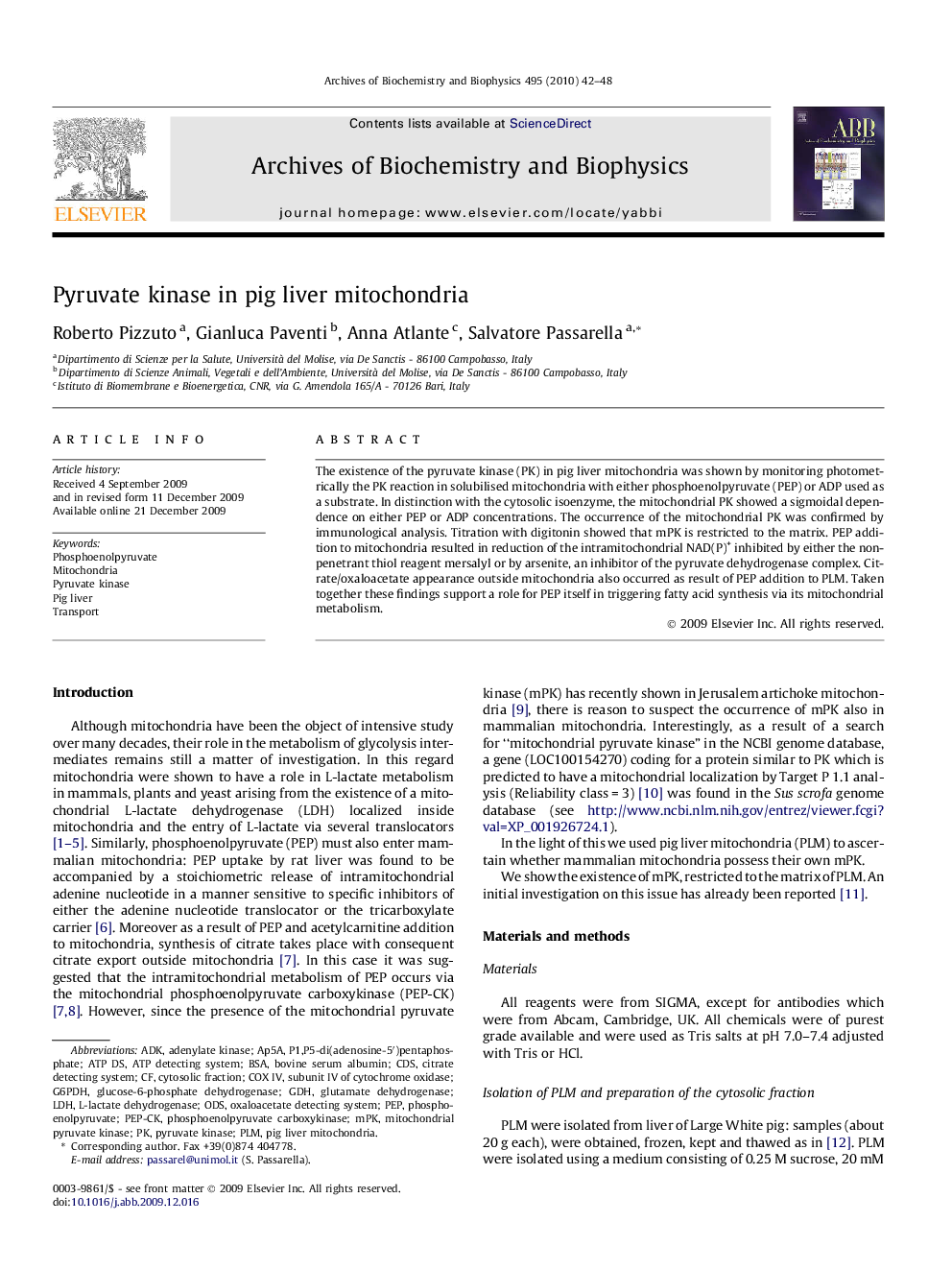 Pyruvate kinase in pig liver mitochondria