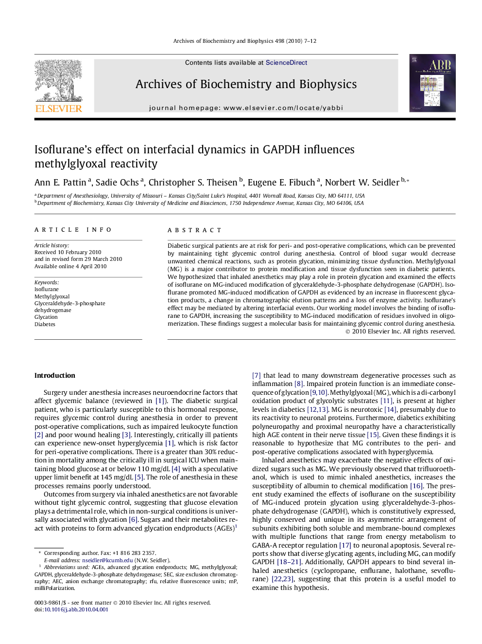 Isoflurane’s effect on interfacial dynamics in GAPDH influences methylglyoxal reactivity