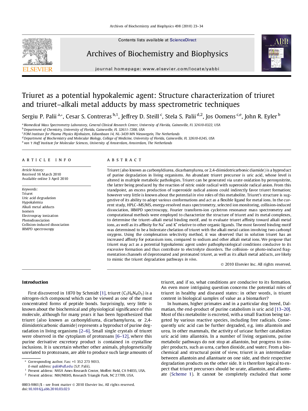 Triuret as a potential hypokalemic agent: Structure characterization of triuret and triuret–alkali metal adducts by mass spectrometric techniques