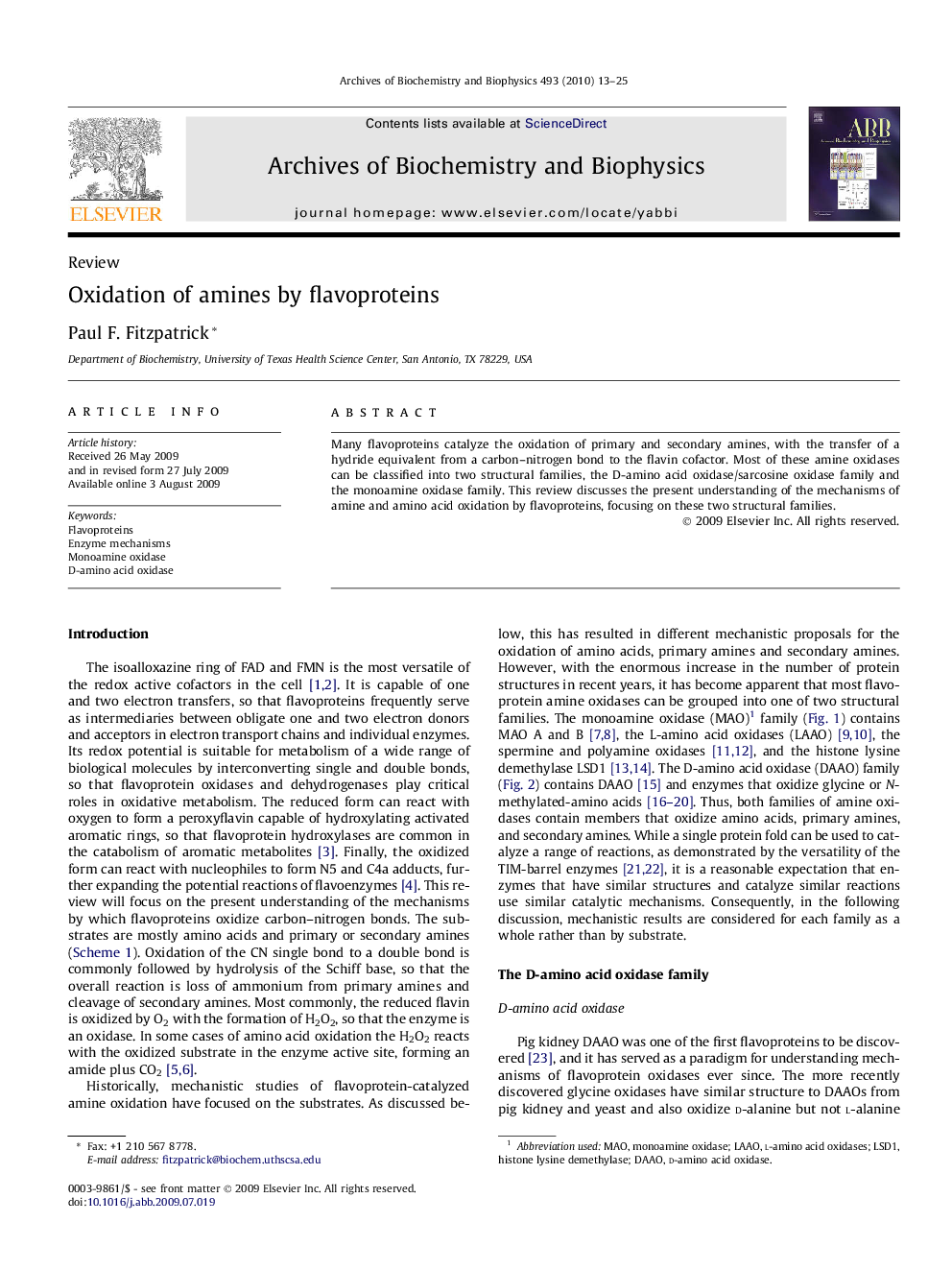 Oxidation of amines by flavoproteins