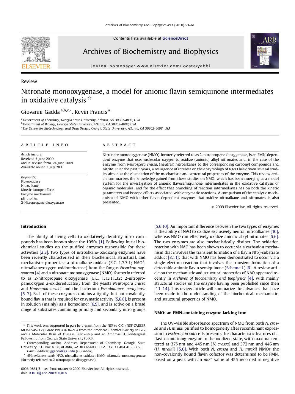 Nitronate monooxygenase, a model for anionic flavin semiquinone intermediates in oxidative catalysis 