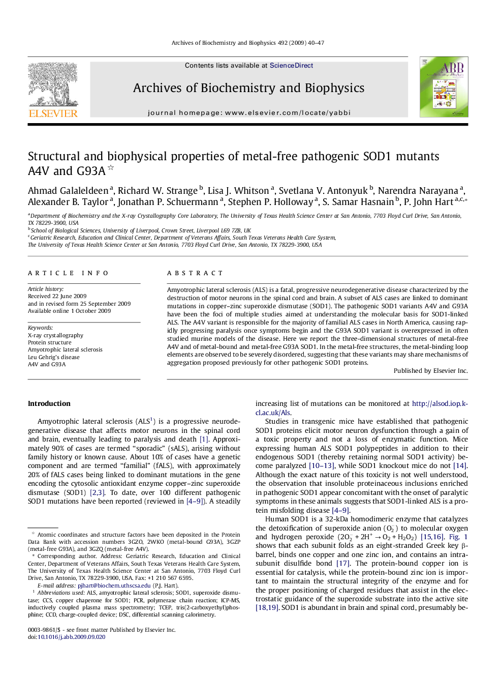 Structural and biophysical properties of metal-free pathogenic SOD1 mutants A4V and G93A 