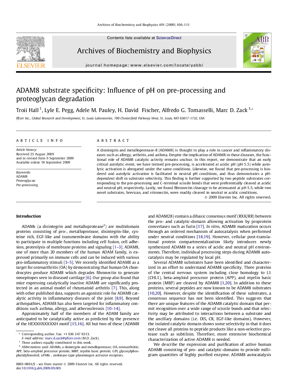 ADAM8 substrate specificity: Influence of pH on pre-processing and proteoglycan degradation