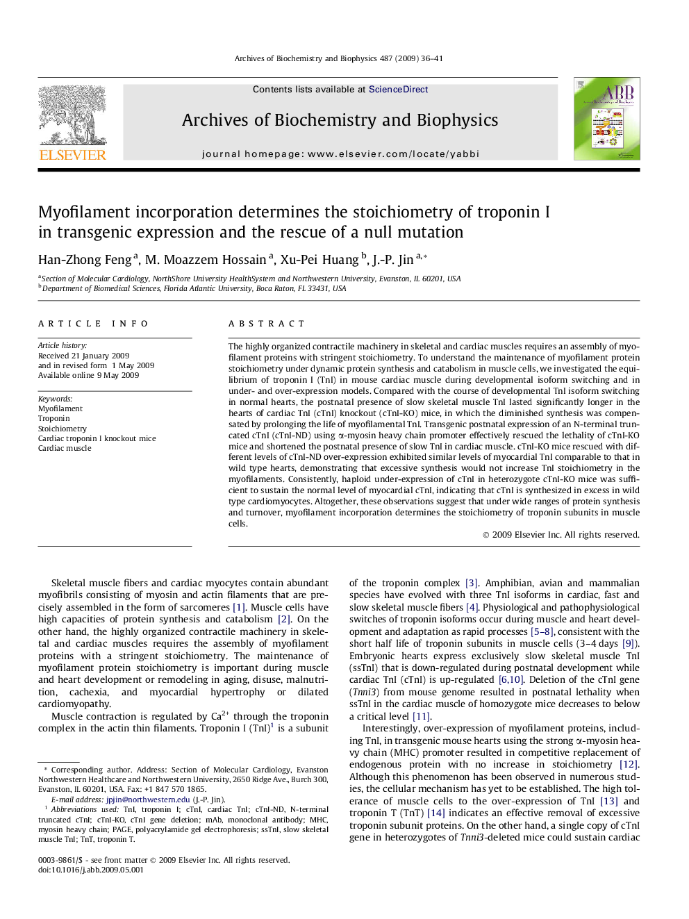 Myofilament incorporation determines the stoichiometry of troponin I in transgenic expression and the rescue of a null mutation