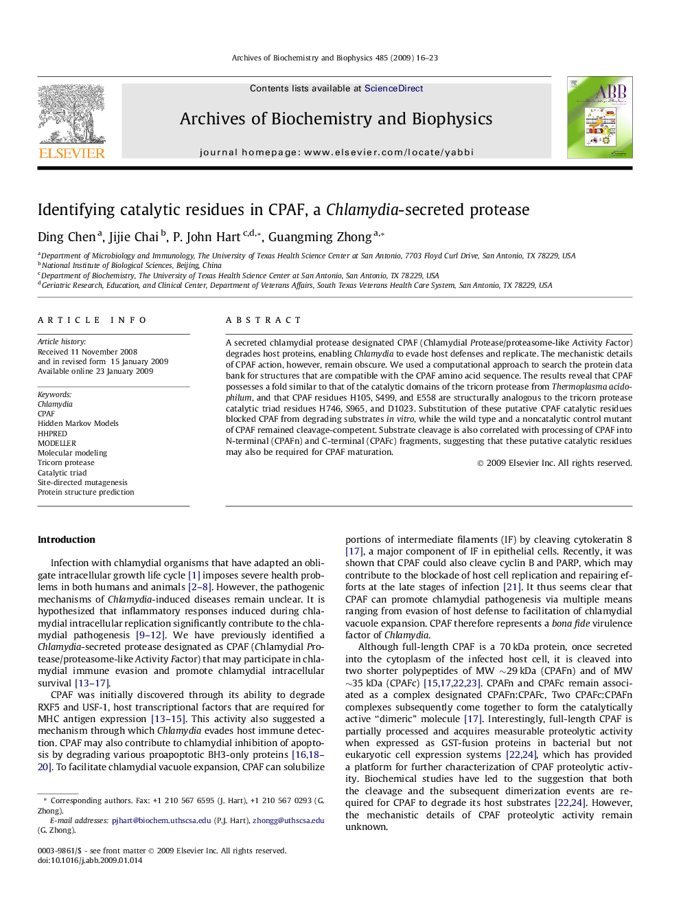 Identifying catalytic residues in CPAF, a Chlamydia-secreted protease