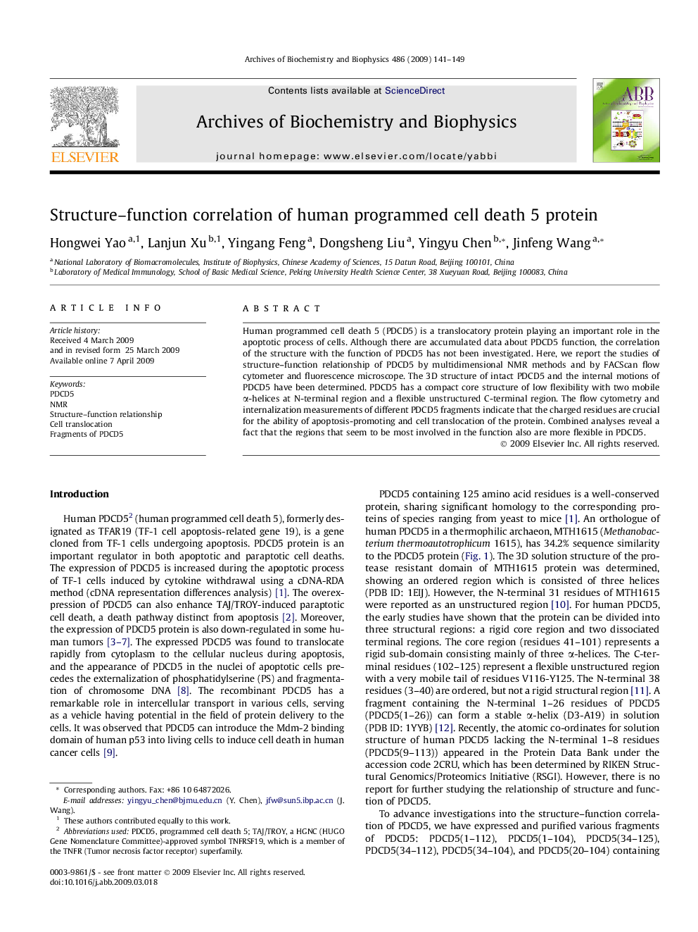 Structure-function correlation of human programmed cell death 5 protein